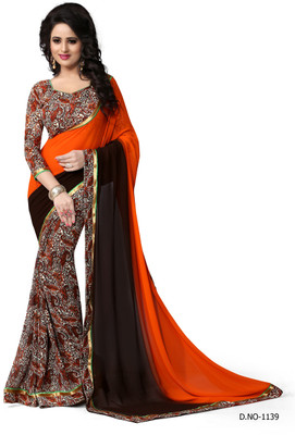 

Indianbeauty Self Design, Solid, Printed Fashion Georgette Saree(Orange, Brown), Brown;orange