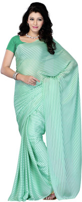 

JTInternational Striped Fashion Georgette Saree(Green), Lite green