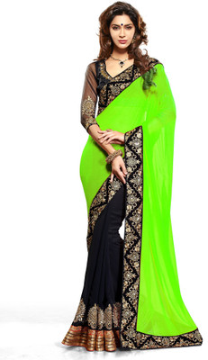 

Stylezone Embroidered Bollywood Chiffon Saree(Green)
