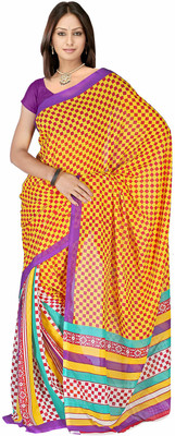 

Jaipur Kurti Printed Daily Wear Georgette Saree(Yellow, Pink)