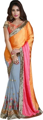 

Jiya Self Design, Embroidered, Embellished Fashion Georgette, Crepe, Jacquard Saree(Orange, Pink, Grey, Beige, Beige;grey;orange;pink