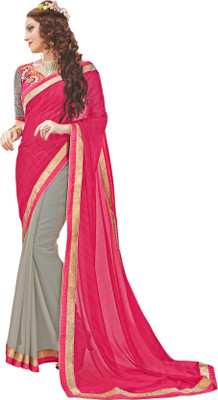 

Khushali Self Design, Embroidered Fashion Georgette Saree(Pink, Grey), Grey;pink