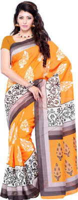 

JTInternational Printed Fashion Art Silk Saree(Orange, Grey), Multicolor
