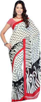 

Jaipur Kurti Printed Fashion Georgette Saree(Black, White), Black and white