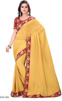 Indianbeauty Solid Bollywood Chiffon Saree(Beige), Chikku