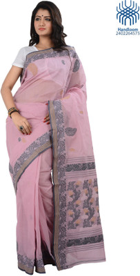 

Tantuja Solid Tangail Handloom Cotton Saree(Pink, Grey)