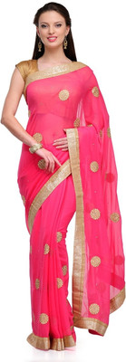 

Cenizas Solid, Self Design Fashion Chiffon Saree(Pink)