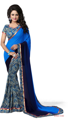 

Indianbeauty Self Design, Solid, Printed Fashion Georgette Saree(Blue), Sky blue