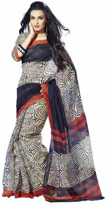

Vipul Printed Bhagalpuri Art Silk Saree(Black, Beige)