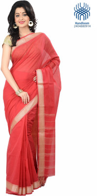 

Tantuja Solid Tangail Handloom Cotton Saree(Red)