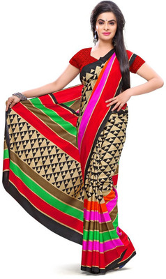 

Urban Vastra Geometric Print Fashion Raw Silk Saree(Gold), Gold-black