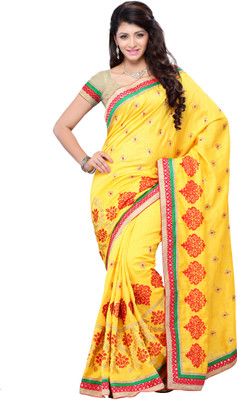 

JTInternational Printed Fashion Art Silk Saree(Yellow), Multi color