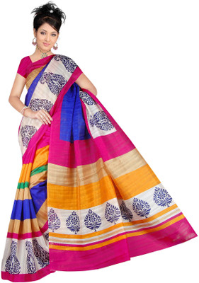 Khushali Printed Fashion Silk Saree(Pink, Multicolor), Multicolor;pink