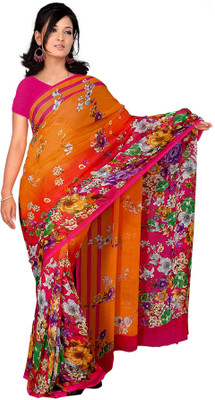 

Khushali Floral Print Fashion Georgette Saree(Multicolor), Orange;red
