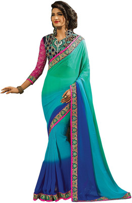 

Lovelylook Embroidered Fashion Georgette Saree(Multicolor), Blue;sea green