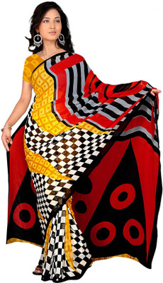 

Khushali Checkered Fashion Georgette Saree(Multicolor), Black;red;yellow