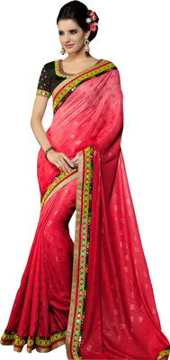 

Saara Self Design, Solid Fashion Georgette Saree(Red)