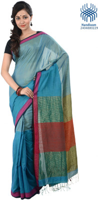 

Tantuja Solid Tangail Handloom Cotton Saree(Light Blue), Aqua