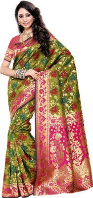 

Mimosa Woven Kanjivaram Art Silk Saree(Green), Olive