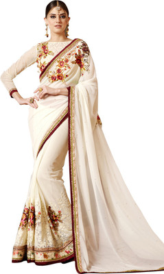 

Saara Embroidered Fashion Net Saree(White), Cream