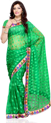 JTInternational Self Design Fashion Net, Jacquard Saree(Green)