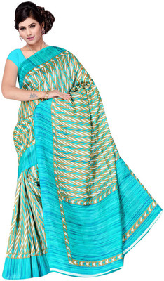 

Lovelylook Printed Daily Wear Art Silk Saree(Beige, Blue), Beige & sky blue