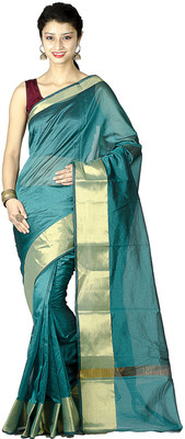

Chandrakala Solid Banarasi Art Silk Saree(Green)