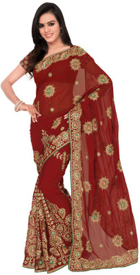 

Desi Butik Embroidered Lehenga Saree Georgette Saree(Maroon)
