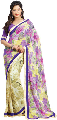 

Saara Printed Fashion Georgette Saree(Yellow, Purple), Purple;yellow