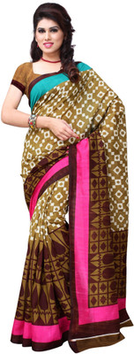 

JTInternational Printed Fashion Handloom Art Silk Saree(Multicolor), Brown;pink