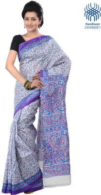 

Tantuja Printed Fashion Handloom Silk Saree(Silver, Blue), Saxe