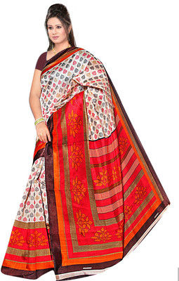 

Manthan Printed Daily Wear Art Silk Saree(White, Red), Off white & red