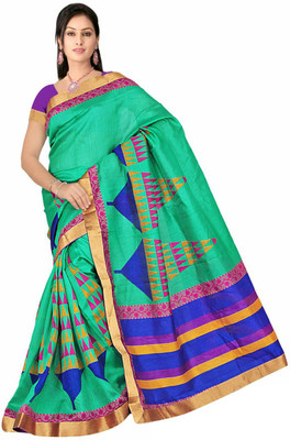 

Mathura Printed Paithani Polycotton Saree(Green, Blue), Blue;green