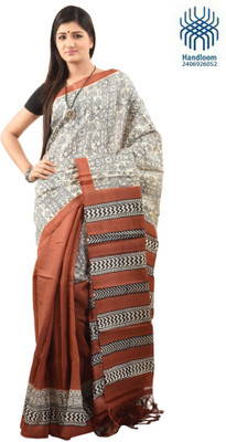 

Tantuja Self Design Murshidabad Handloom Silk Saree(Brown)
