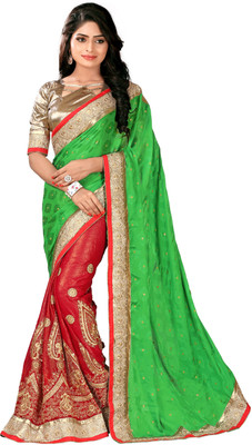 

Khoobee Self Design, Embroidered, Embellished Fashion Jacquard, Jacquard Saree(Light Green, Red, Beige), Beige;light green;red