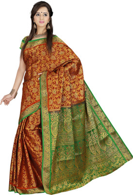 Mimosa Woven Kanjivaram Handloom Art Silk Saree(Orange) available at flipkart for Rs.1599
