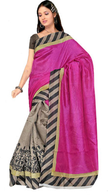 

Softdeal Printed Bhagalpuri Printed Silk Saree(Grey, Pink)