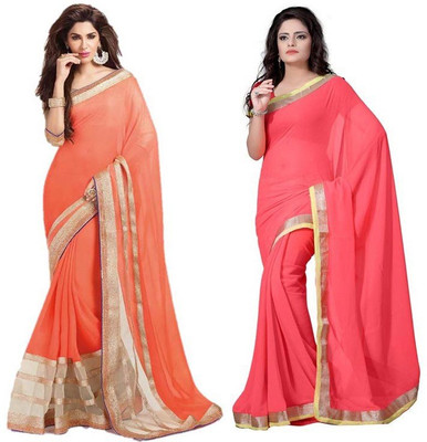 

Stylezone Self Design Fashion Chiffon Saree(Pack of 2, Orange, Pink)