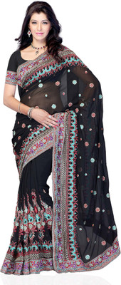 

JTInternational Self Design Fashion Georgette Saree(Black)