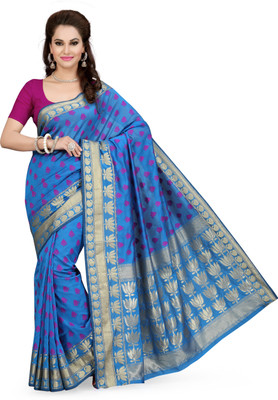 

Ishin Solid Fashion Poly Silk Saree(Blue)