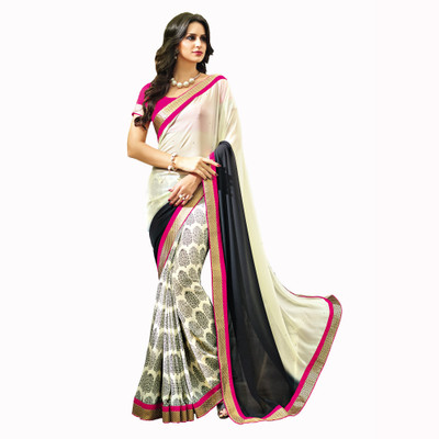 

Vishal Self Design Bollywood Georgette Saree(White, Black), Black;white