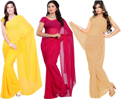 

Multi Retail Solid Bollywood Georgette Saree(Pack of 3, Multicolor)