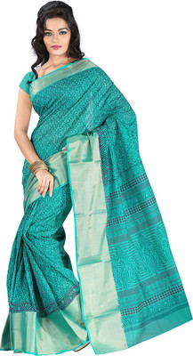 

Roopkala Silks Printed Fashion Silk Cotton Blend Saree(Green)