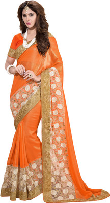 

Khushali Self Design, Embroidered Fashion Georgette, Net Saree(Orange)