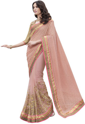 

Desi Butik Embroidered Fashion Jacquard, Net Saree(Pink