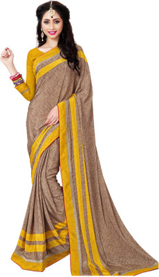 

Khoobee Self Design, Printed Fashion Crepe Saree(Beige)