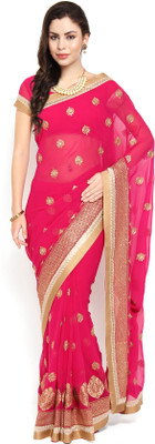 

Soch Self Design, Solid Fashion Chiffon Saree(Pink, Gold)