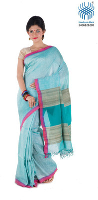 Tantuja Woven Tangail Handloom Cotton Saree(Blue), Sky blue