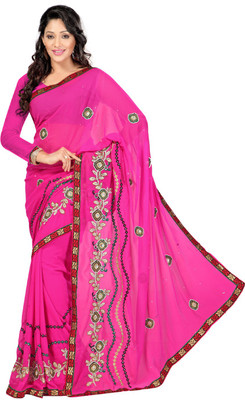 

Desi Butik Embroidered Fashion Art Silk Saree(Pink)
