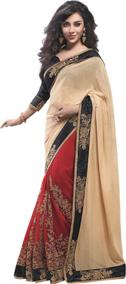 

Brijraj Embellished Fashion Net Saree(Red, Beige), Beige;red